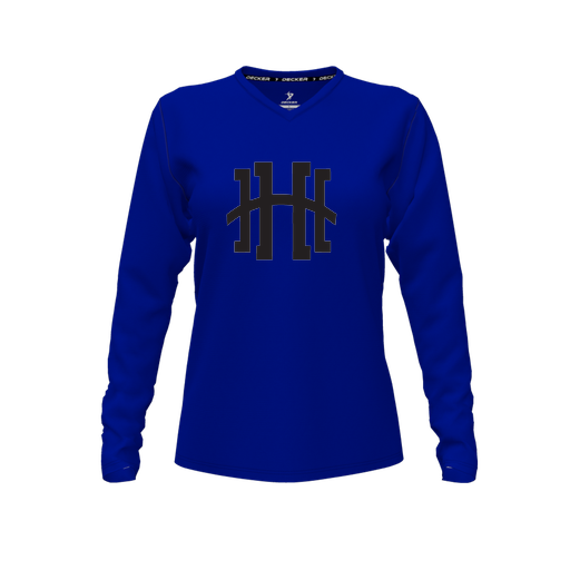 [FTLVCFRY-FYXS-LOGO1] Decker Comfort T-Shirt (Female Youth XS, Royal, V Neck, Logo 1, Long Sleeve)