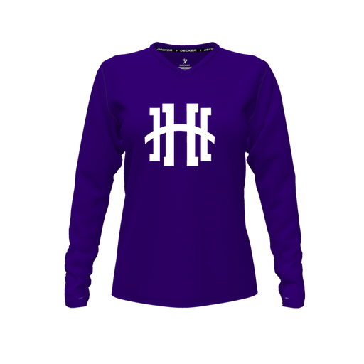 [FTLVPTPP-FYXS-LOGO2] Decker Performance T-Shirt (Female Youth XS, Purple, V Neck, Logo 2, Long Sleeve)